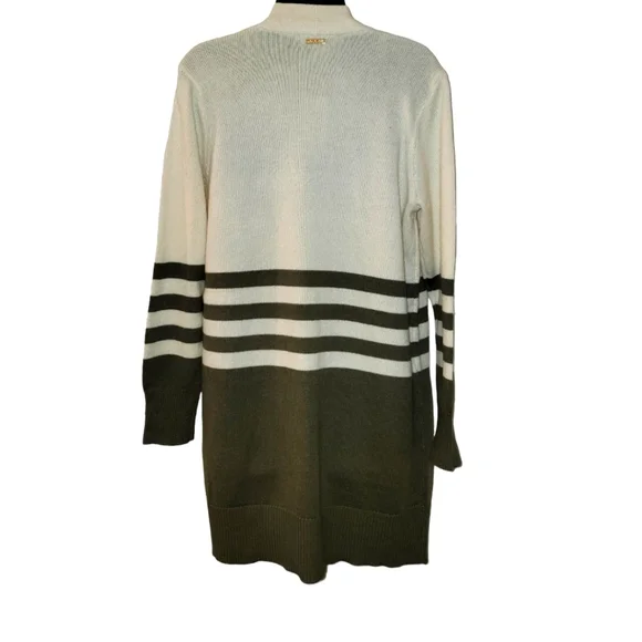 Michael Kors Cream and Army Green Open Front Cardigan - Picture 2 of 6